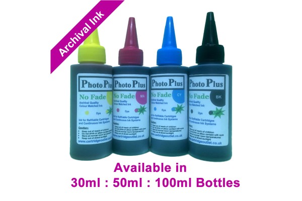 PhotoPlus 4 Colour Archival Dye Pigment Ink Set For HP printers in 30ml, 50ml & 100ml.