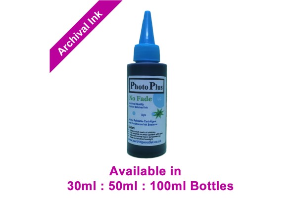 PhotoPlus Lt Cyan Archival Dye Ink Compatible with HP printers - 30ml, 50ml & 100ml.