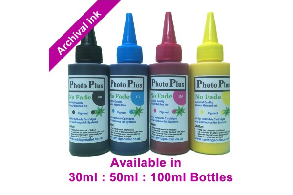 PhotoPlus 4 Colour Archival Pigment Ink Set For HP printers in 30ml, 50ml & 100ml.