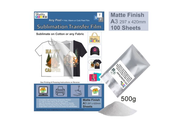 Sublimation to Film Kit for Printing onto Cotton T-Shirts - 100 x A3 Sheet Pack