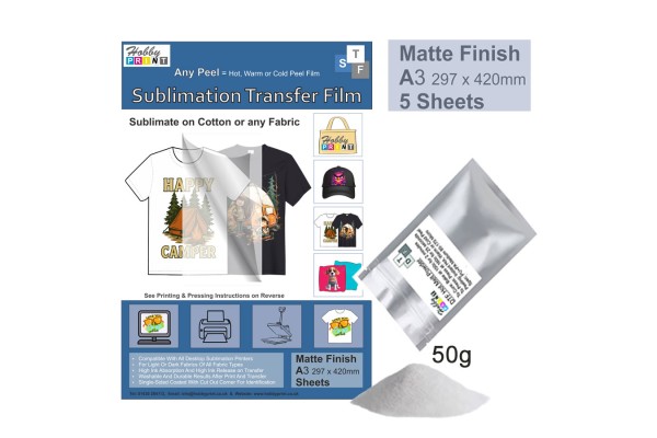 Sublimation to Film Kit for Printing onto Cotton T-Shirts - 5 x A3 Sheet Pack