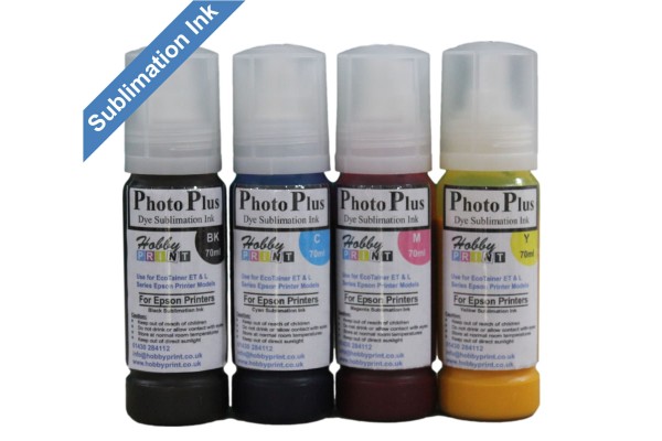 PhotoPlus 4 Colour set of 70ml Sublimation Ink for Epson Ecotank Printers 