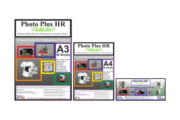 Select packs of PhotoPlus HR, A4 High Release, Multi-Surface Sublimation Transfer Paper