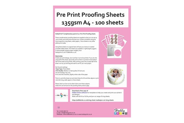 100 Sheets of 135gsm A4 Edible Print Heavyweight proofing paper.