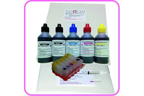 Edible Printer Refillable Cartridge Accessory Kit for Canon PGI-5, CLI-8 with Icing & Wafer Papers.