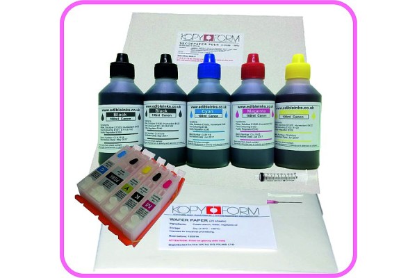 Edible Printer Refillable Cartridge Accessory Kit for Canon PGI-550 with Icing & Wafer Papers.