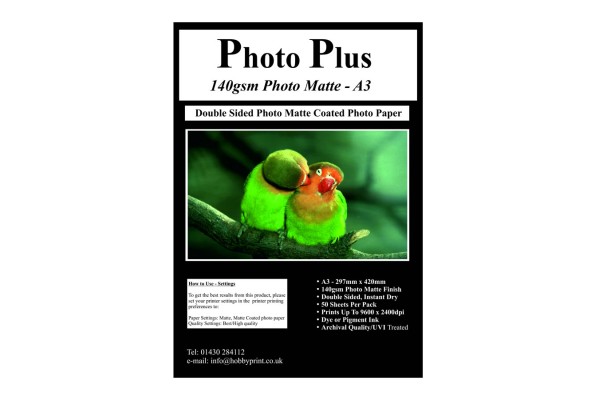 PhotoPlus 140gsm Double Sided A3 Matte Coated Paper, 50 Sheets.