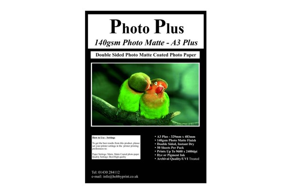 PhotoPlus 140gsm Double Sided A3 Plus Matte Coated Paper, 50 Sheets.
